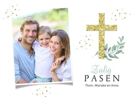 Paaskaart stijlvol christelijk zalig pasen kruis goud foto