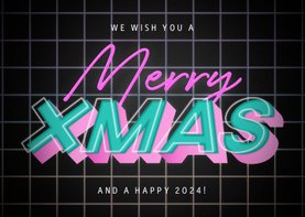 Retro kerstkaart Merry Christmas vrolijke neon typografie