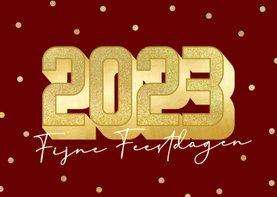 Rode kerstkaart met grote glitter 2023 en confetti