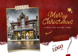 Rode zakelijke kerst- verhuiskaart met verfroller en foto