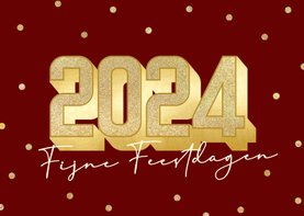 Rode zakelijke kerstkaart met grote gouden 2024 en confetti