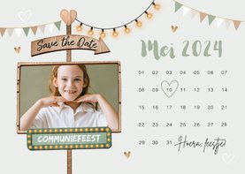 Save the date uitnodiging communie wegwijzers slingers foto
