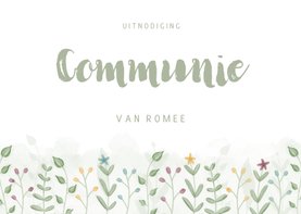 Schattige uitnodiging communie met takjes en bloemetjes