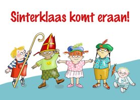 Sinterklaas - Vijf kinderen wachten op Sint en Piet