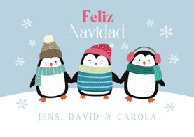 Spaanse kerstkaart met Pinguïns in de sneeuw