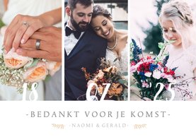 Stijlvol bedankkaartje voor jullie huwelijksdag met 3 foto's