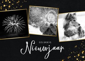 Stijlvolle fotocollage nieuwjaarskaart met zwart/wit foto's