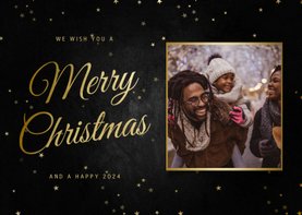 Stijlvolle kerstkaart foto 'Merry Christmas ' en sterretjes