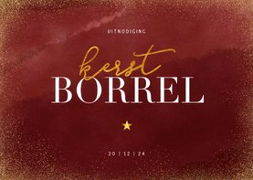 Stijlvolle kerstkaart met uitnodiging kerstborrel goudlook