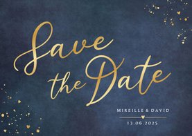 Stijlvolle klassieke Save the Date kaart met gouden letters