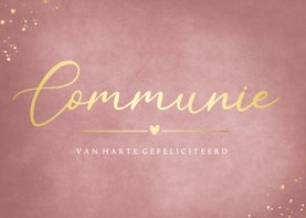Stijlvolle roze met gouden felicitatiekaart communie meisje