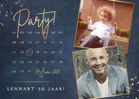 Stijlvolle uitnodiging 50 jarig feestje met kalender en foto