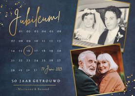 Stijlvolle uitnodiging jubileum met kalender en 2 foto's