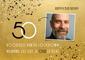 Stijlvolle verjaardagskaart goud 50 jaar voordeel lockdown