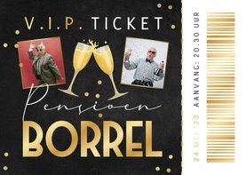 Ticket uitnodiging borrel pensioen champagne foto