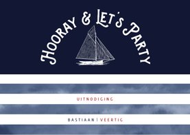 Trendy uitnodiging verjaardag vintage boot en marinelook