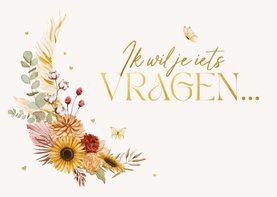 Trouwkaart bruidsmeisje getuige bohemian bloemen hartjes