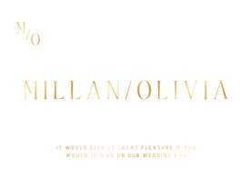 Typografische trouwkaart met minimalistische gouden tekst