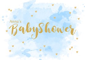 Uitnodiging babyshower aquarel hartjes lichtblauw