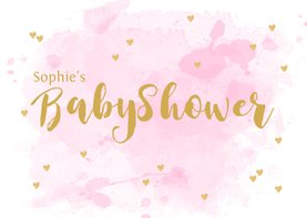 Uitnodiging babyshower aquarel hartjes roze 