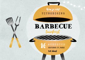Uitnodiging bbq tuinfeest barbecue grill vintage illustratie