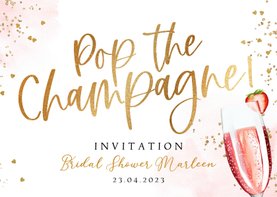 Uitnodiging Bridal Shower watercolour pink champagne goud