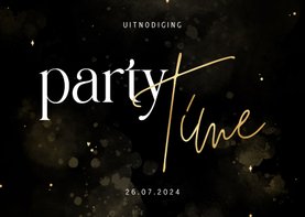 Uitnodiging feestje partytime zwart en goud