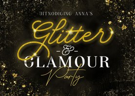 Uitnodiging Glitter & Glamour party goud typografisch