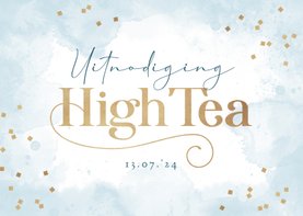 Uitnodiging high tea stijlvol waterverf confetti goud