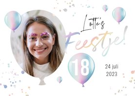 Uitnodiging holografisch ballonnen foto spetters verjaardag