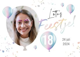 Uitnodiging holografisch ballonnen foto spetters verjaardag