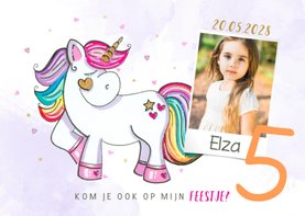 Uitnodiging kinderfeestje meisje unicorn lila watercolor