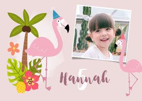 Uitnodiging kinderfeestje met flamingo's en tropisch thema