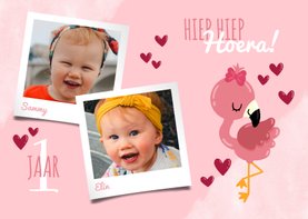 Uitnodiging kinderfeestje voor een tweeling met flamingo