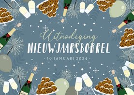Uitnodiging nieuwjaarsborrel oliebollen en champagne 