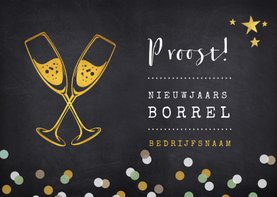 Uitnodiging nieuwjaarsborrel proost met champagneglazen