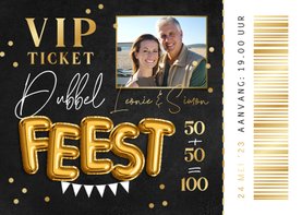 Uitnodiging samen 100 VIP ticket krijtbord goud confetti
