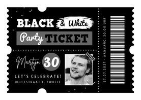 Uitnodiging themafeest black & white ticket foto