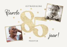 Uitnodiging verjaardag 85 jaar goud confetti foto's