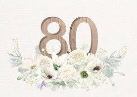 Uitnodiging witte bloemen 80 jaar