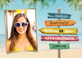 Uitnodigingskaart beach party zomer wegwijzers caribisch