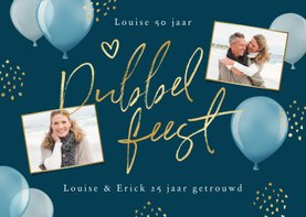 Uitnodigingskaart dubbel feest verjaardag jubileum ballonnen