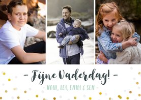 Vaderdag fotokaart met 3 foto's, confetti en namen