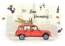 Vakantiekaart Renault vier rood Parijs