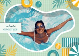 Vakantiekaart zwembad met foto en aanpasbare tekst