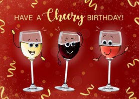 Verjaardag 'cheery birthday' wijnglazen