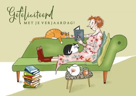 Verjaardag - lezende vrouw met katten