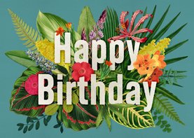 Verjaardagkaart bloemen en planten collage en happy birthday