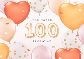 Verjaardagskaart 100 ballonnen confetti goud roze oranje