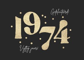 Verjaardagskaart 1974 goud confetti 50 jaar